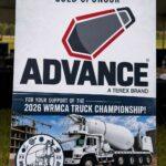 Poster thanking Advance (Terex brand) as gold sponsor for the 2026 WRMCA Truck Championship, featuring a cement mixer truck image at the bottom.
